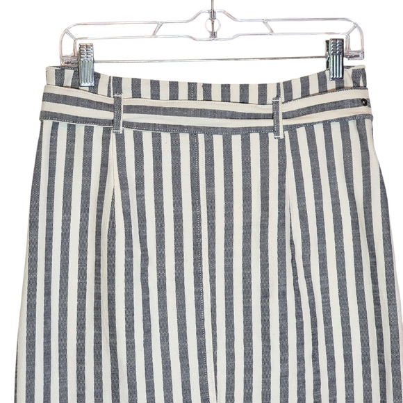 Anthropologie Striped Pencil Skirt Wrap Belted Midi Knee Length Blue & White 10 - Picture 9 of 14